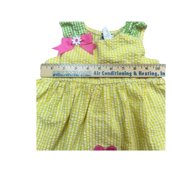 Girls 24M Rare Edition Yellow Green‎ Gingham Seersucker Floral Accent Dress - Picture 7 of 7
